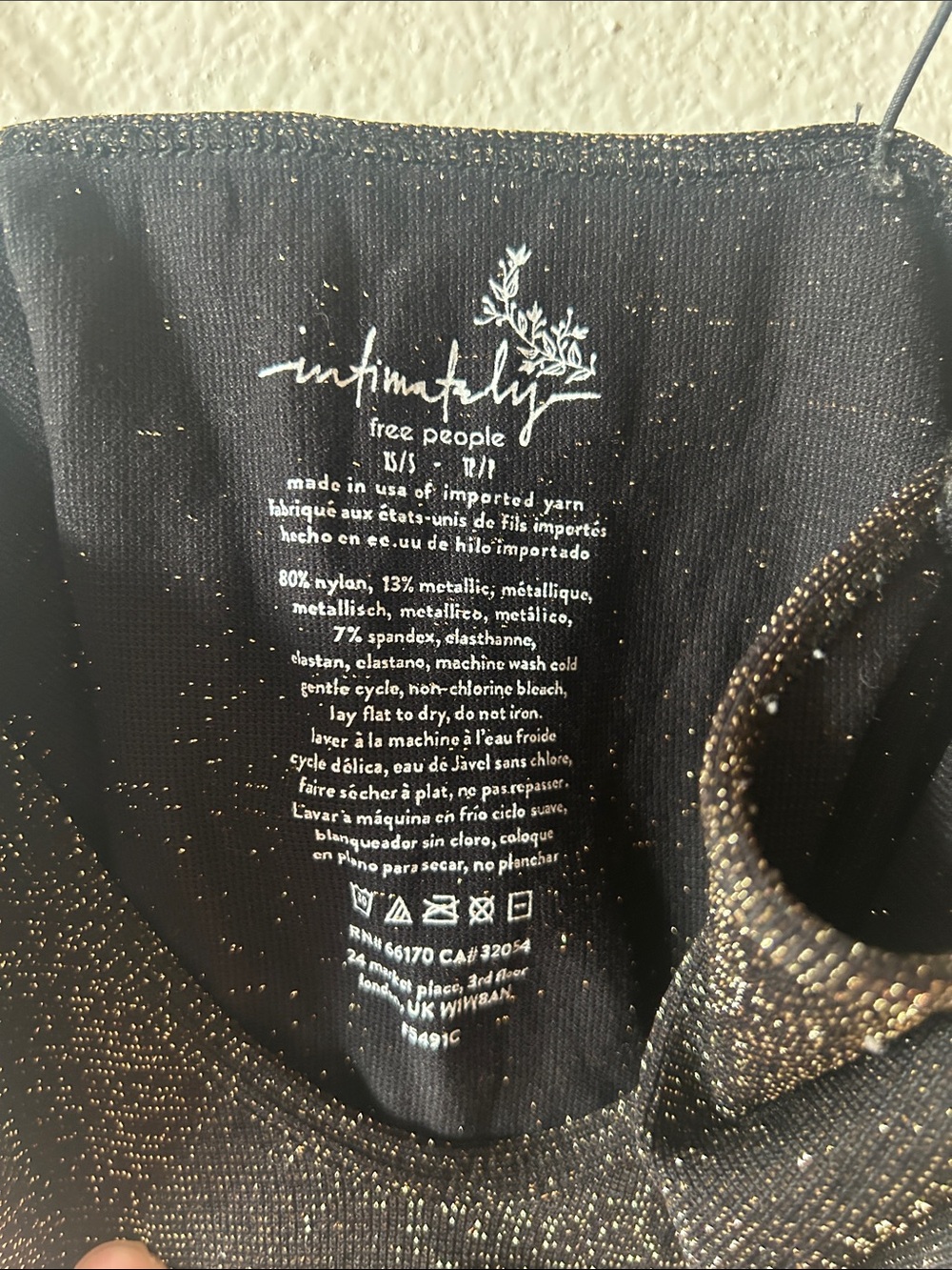 Intimately Free People - Black Sparkle V-Neck Spaghetti Strap Cropped Tank Top - Picture 2 of 6